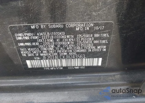 2018 Subaru Crosstrek 2.0I Limited из США, поврежденный, VIN JF2GTALCXJH243563